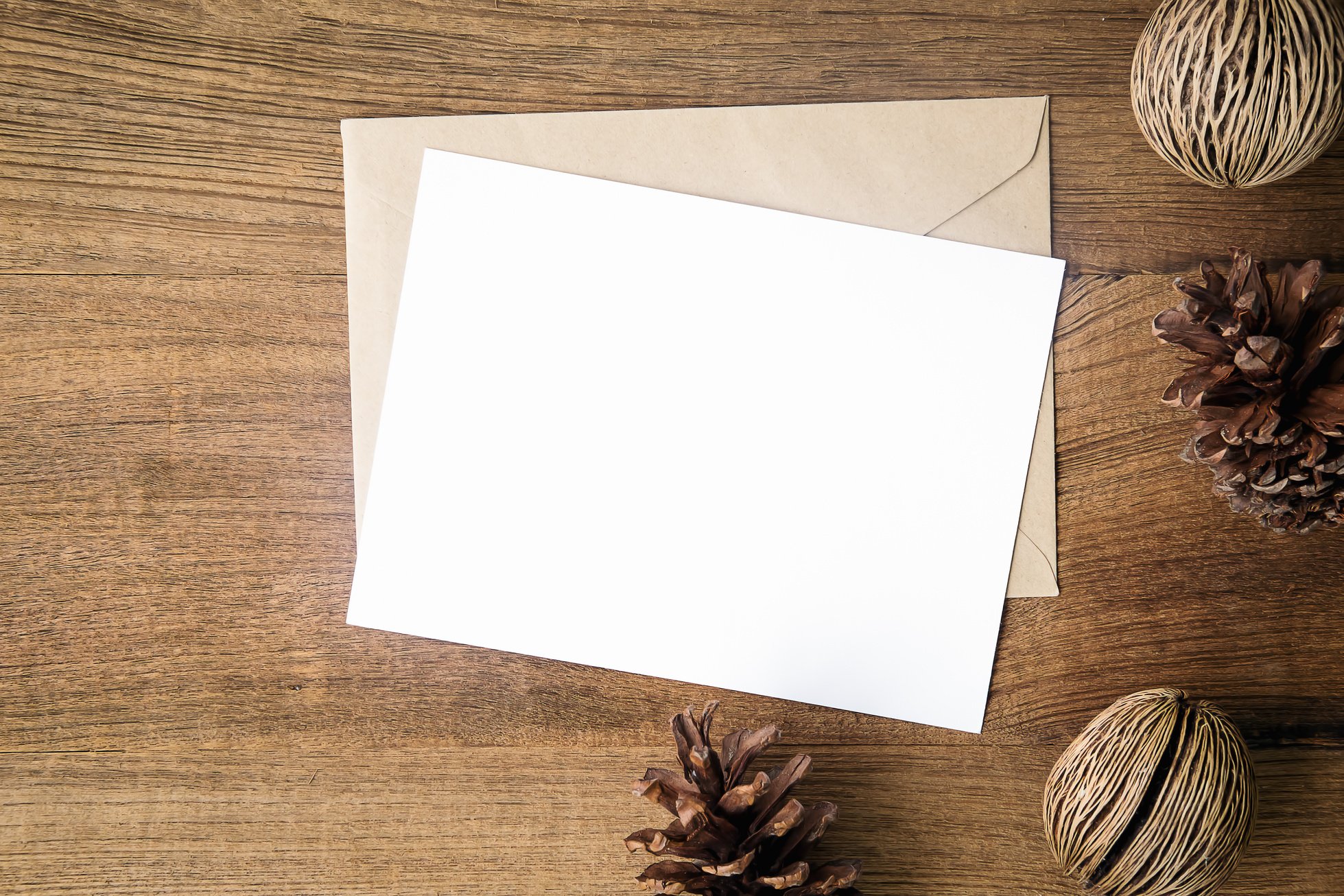 Blank White Greeting Card with Brown Envelope